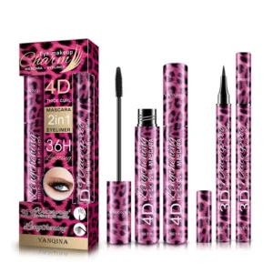 36-Hour Lasting Curling Eyeliner +4D Fiber Mascara Elongate Eyelashes Leopard Print Black Mascara Waterproof Eye Makeup Cosmetic